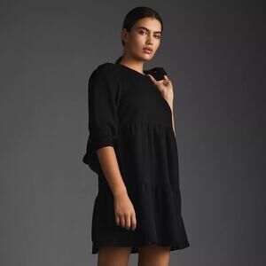 Anthropologie T.La Savannah Puff-Sleeved Mini Dress Size Small Black EUC Tiered